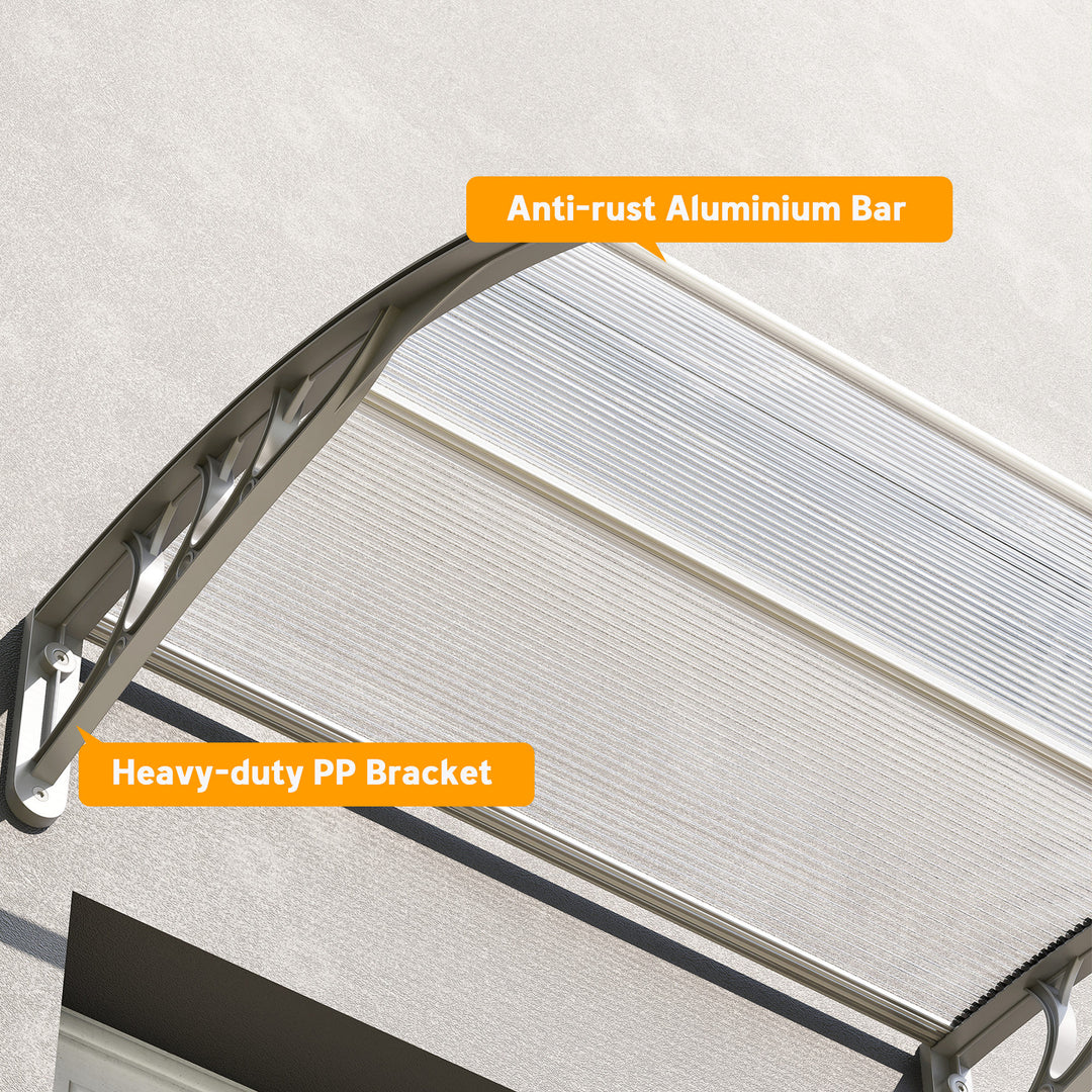 Front Door Canopy Outdoor Awning Aluminium Rigid Plastic Polycarbonate Rain Shelter UV Water Rain Resistant 100 x 75cm Clear