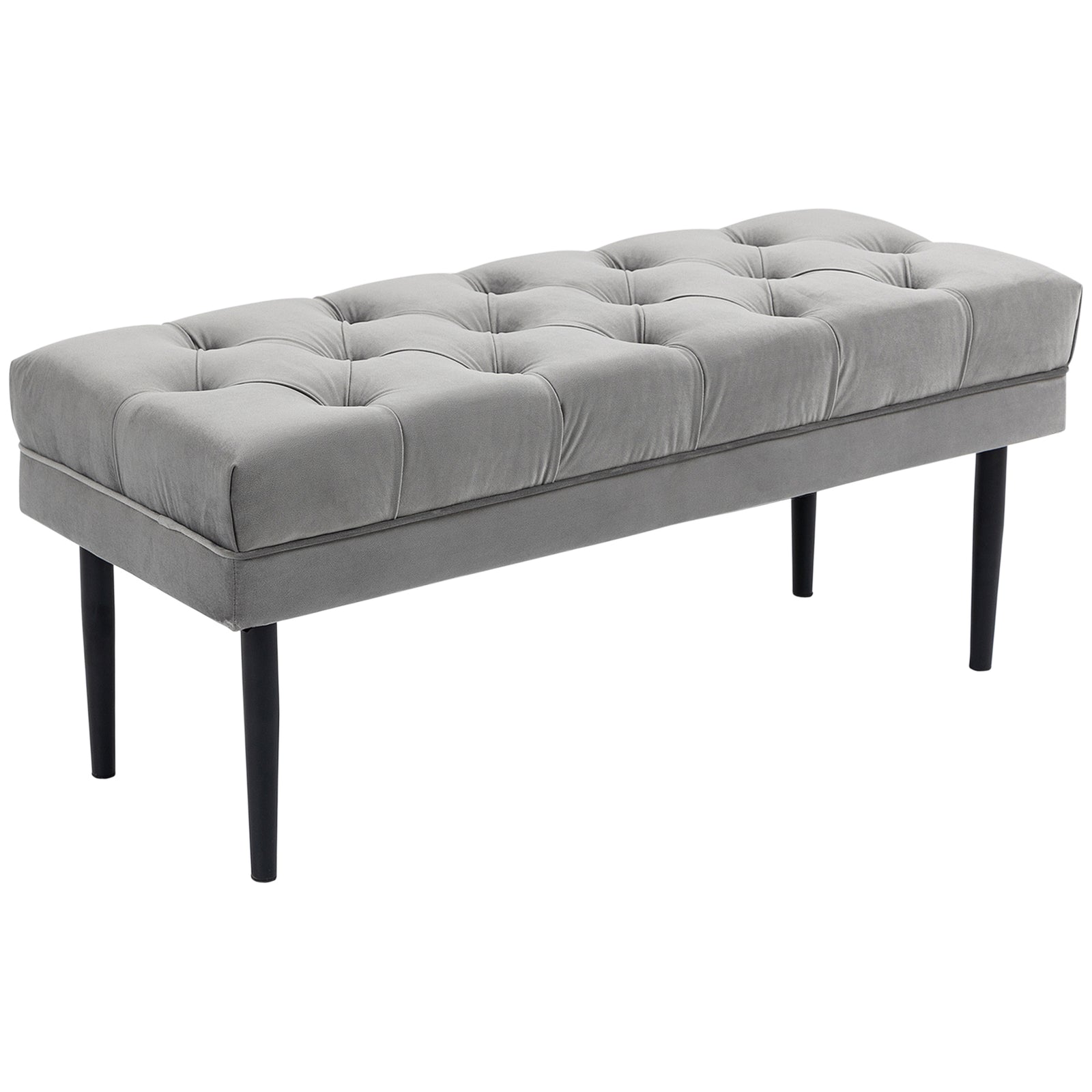 Velvet Bed End Bench, Button Tufted Window Seat, Hallway Shoe Bench, Upholstered Accent Lounge Chair Stool for Living Room, Bedroom, Grey