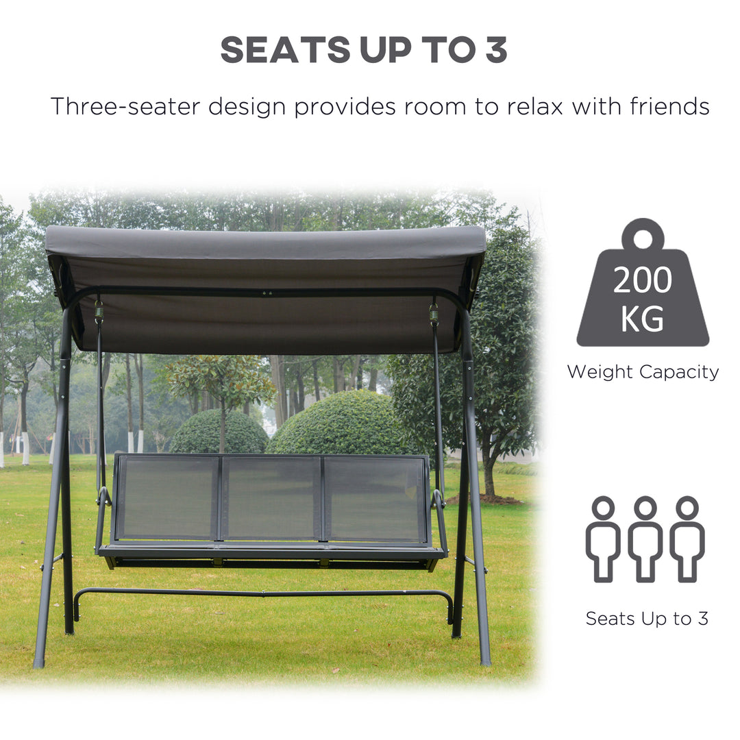 3 Seater Swing Chair, Garden Swing Bench with Canopy, Breathable Mesh Seat and Heavy Duty Steel Frame for Patio, Yard, Grey