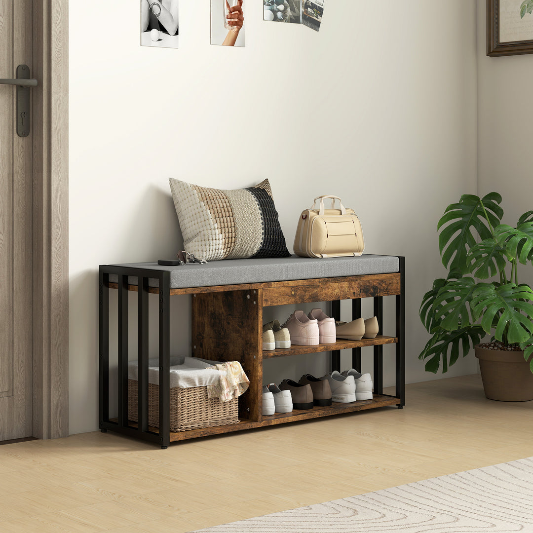 Shoe Storage with Seat, Upholstered Entryway Bench, Shoe Bench with 3 