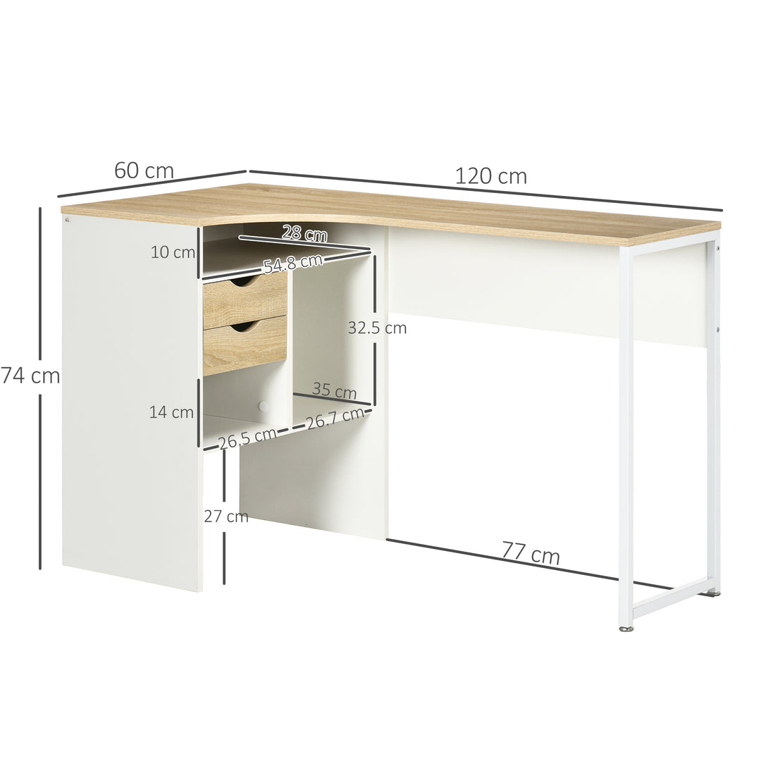 HOMCOM L-Shaped Corner Computer Desk Study Table PC Work w/ Storage Shelf Drawer Slide Office Home Workstation Space Saving - Light Brown | Aosom UK