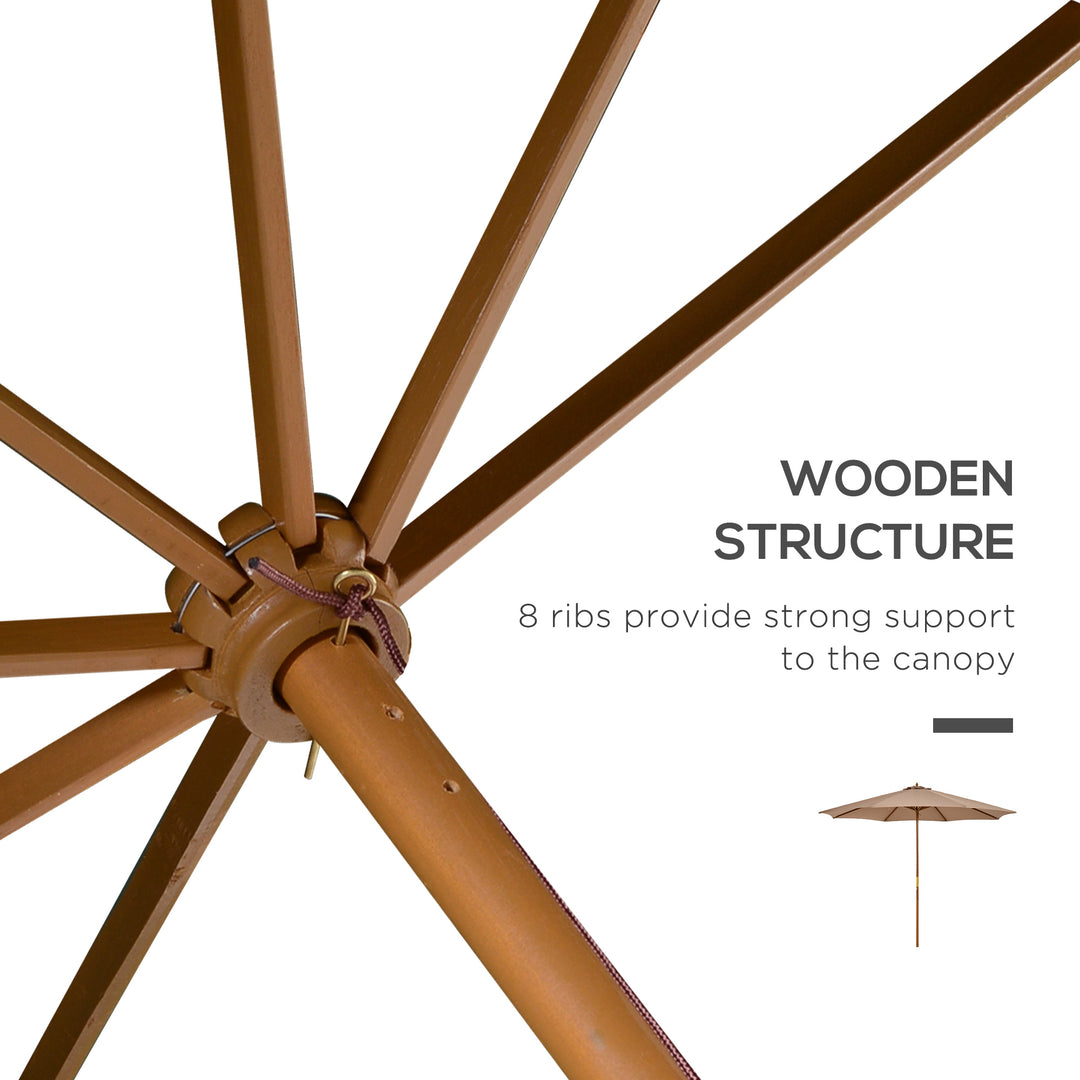 MCL 3(m) Garden Umbrella Wooden Parasol 8 Ribs Bamboo Sun Shade Patio Outdoor Umbrella Canopy Khaki