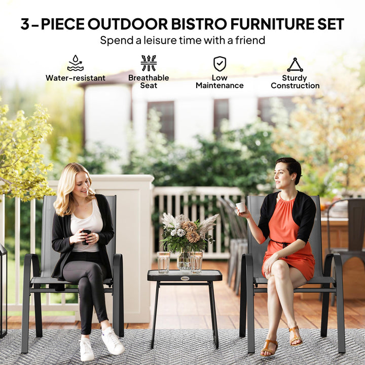 Three-Piece Metal Frame Garden Seating Set - Grey