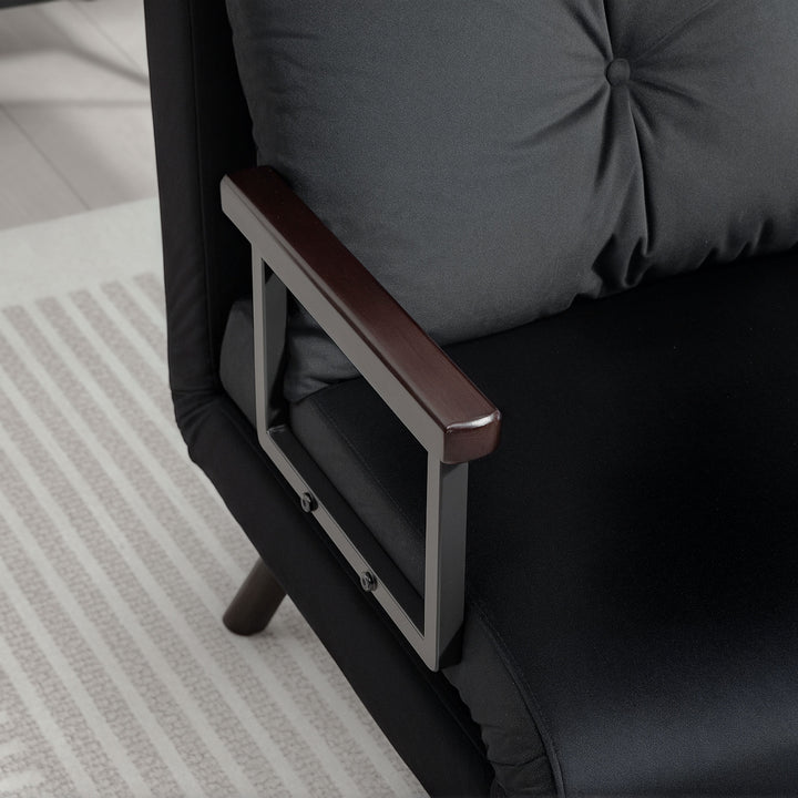 4-in-1 Velvet-Feel Single Chair Bed, with Pillow - Black