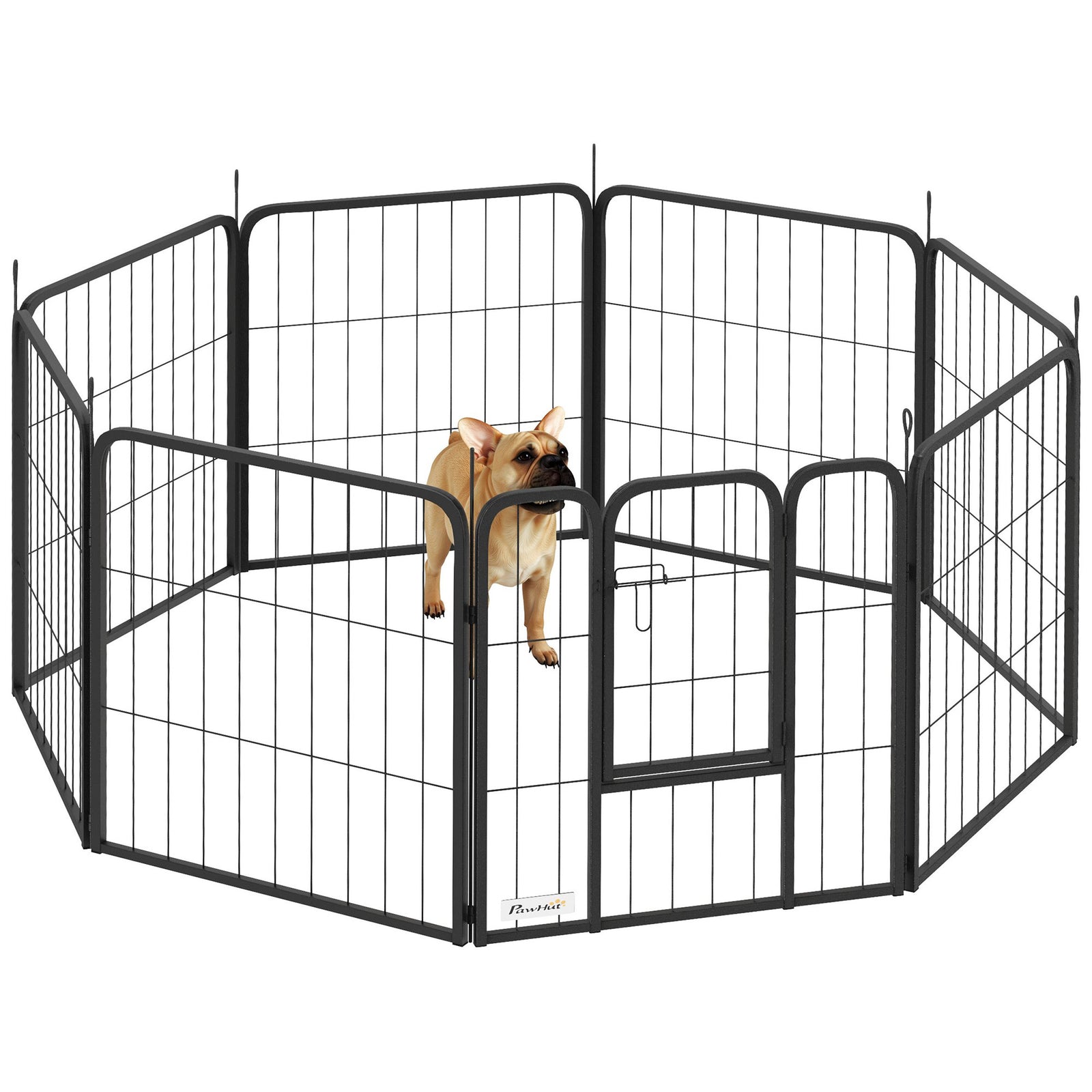 Eight-Panel Dog Playpen with Door, for Large Dogs, Indoors, Outdoors, 60cm Tall, Black