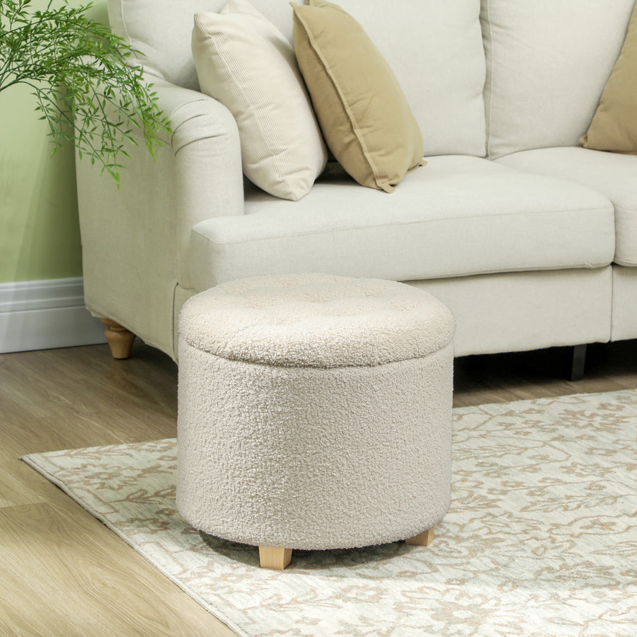40.5L Teddy Fleece Storage Ottoman - Cream White