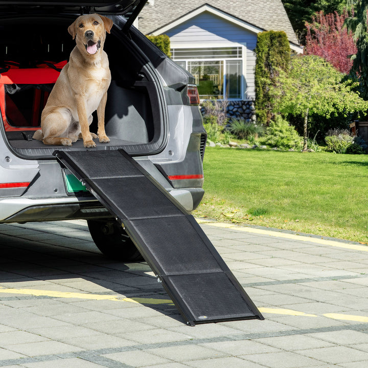 PawHut Folding Dog Ramp for Car for Extra Large Dogs, Portable Pet Ramp with Non-slip Surface, Aluminium Alloy Frame