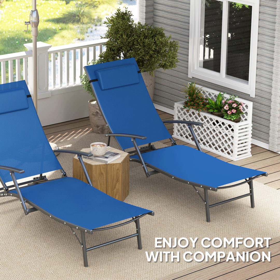 Set of Two Adjustable Back Sun Loungers - Blue