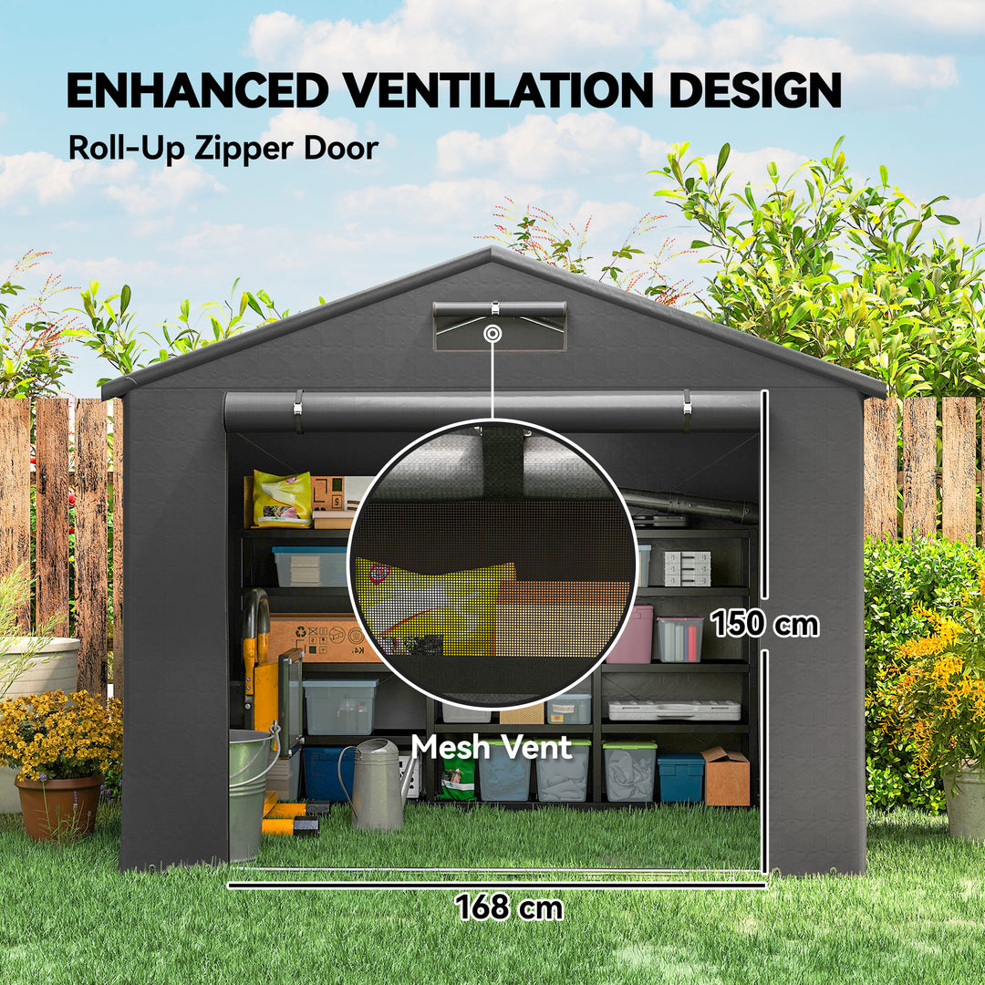 8 x 6 ft Outdoor Garden Storage Shed, Waterproof Bike Tent with Roll-Up Zipper Door