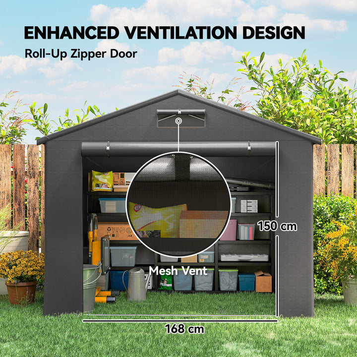8 x 6 ft Outdoor Garden Storage Shed, Waterproof Bike Tent with Roll-Up Zipper Door