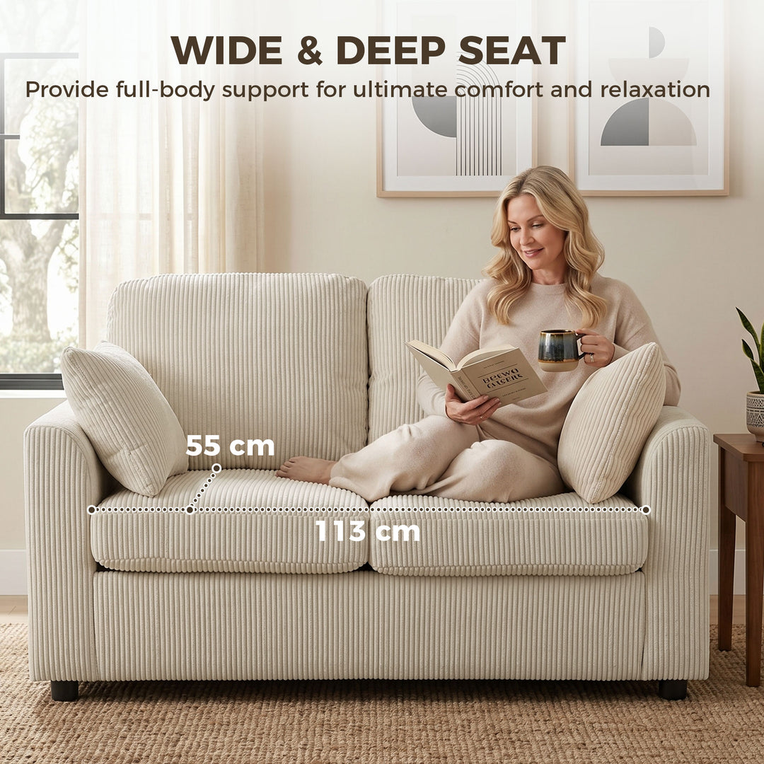 2 Seater Sofa, Corduroy Small Couch with Spring Cushion, Wide and Deep