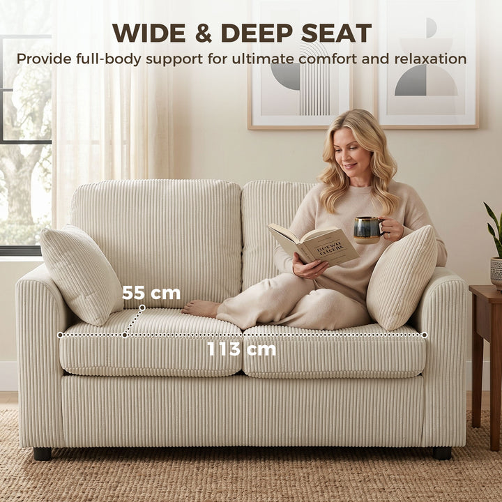 2 Seater Sofa, Corduroy Small Couch with Spring Cushion, Wide and Deep