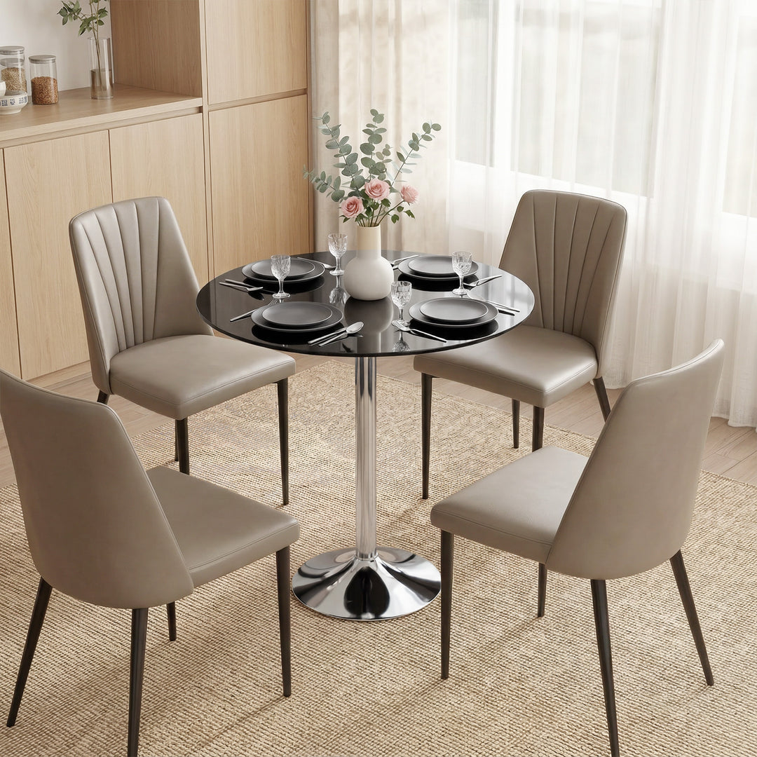 Round Bar Table, Modern Dining Table with Tempered Glass Top and Steel