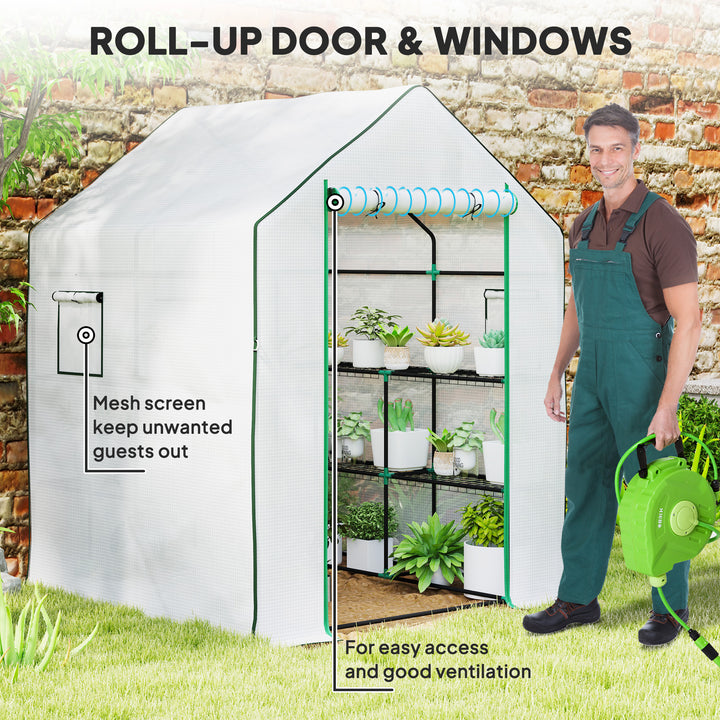 143 x 140cm Walk-In Greenhouse, with Accessories - White