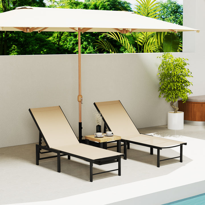 Set of Two Reclining Sun Loungers - Khaki