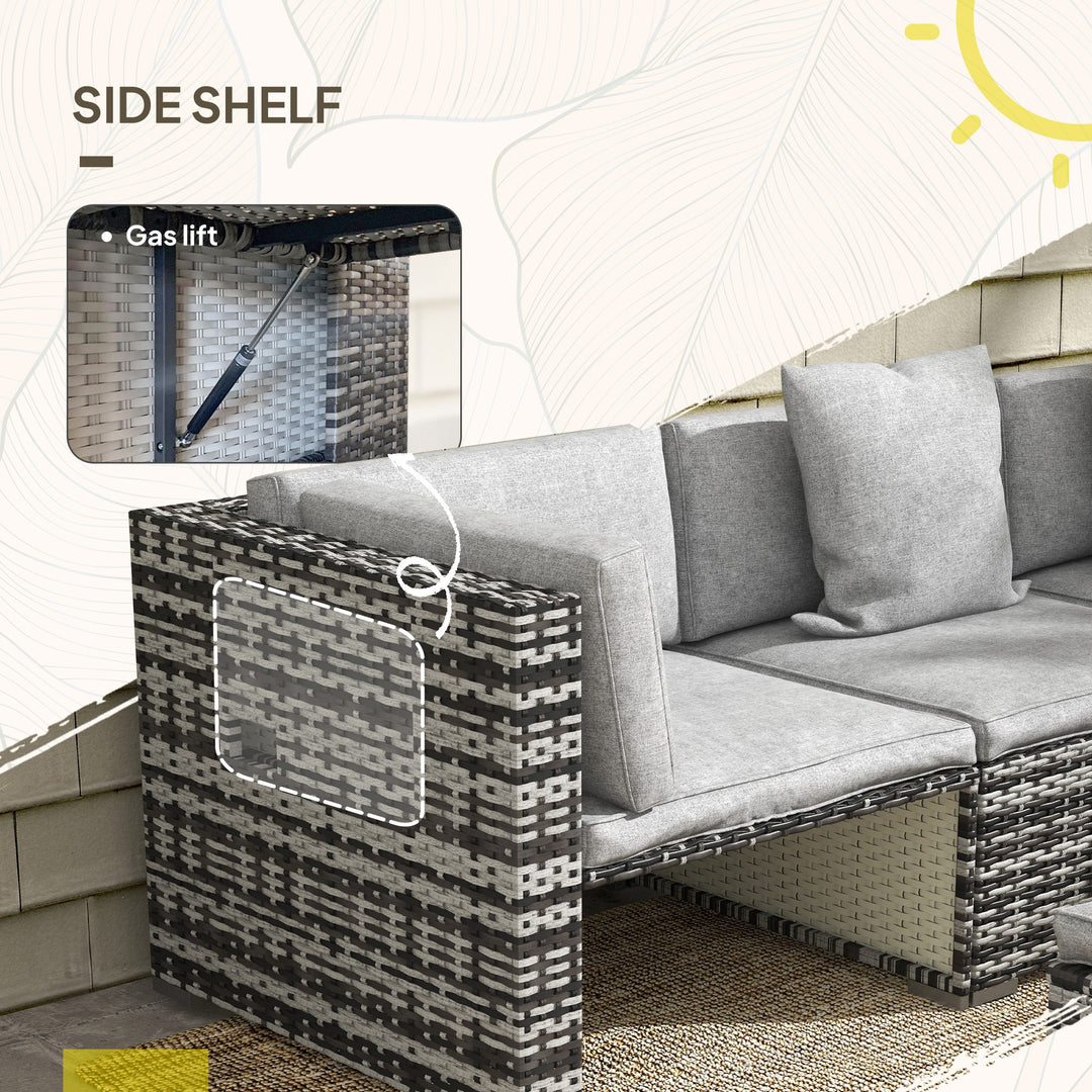 Seven-Piece Rattan Patio Furniture Set, with Cushions - Grey