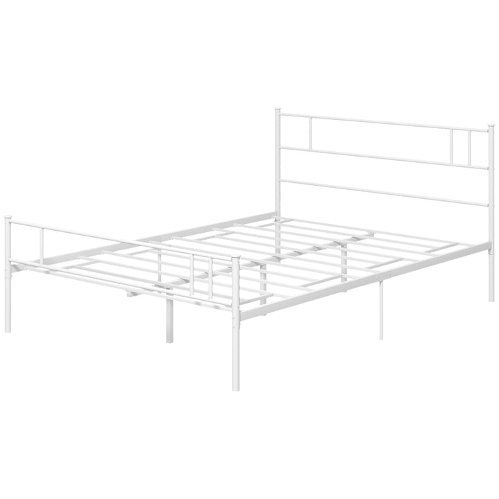 HOMCOM Metal Double Bed Frame with Headboard, Footboard, Metal Slats, and Underbed Storage, Bedroom Furniture, White. | Aosom UK