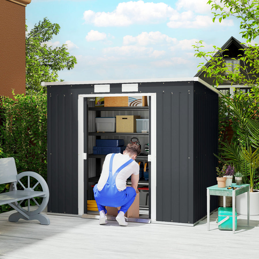 7 x 4ft Galvanised Steel Garden Shed, with Foundation Kit - Dark Grey