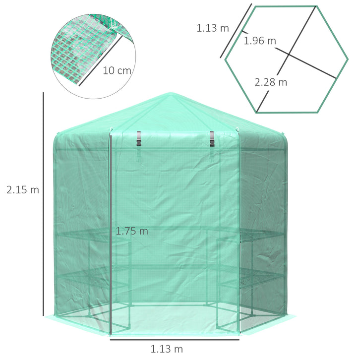 Outsunny  Hexagon Walk In Garden Greenhouse PE Planter Flower Growth with Zipped Door 225 x 194 x 215H cm