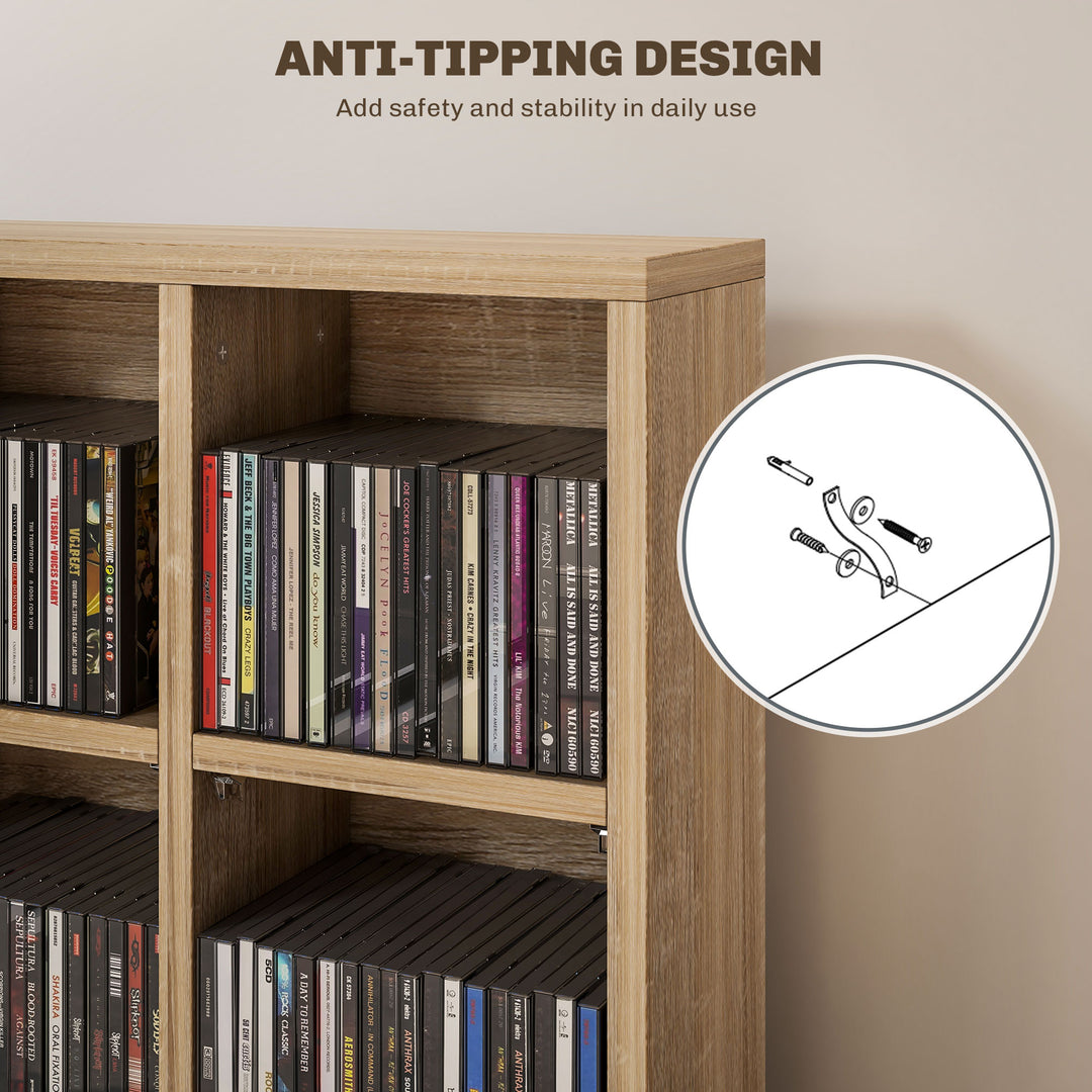 CD Storage Unit with Adjustable Shelves, 89 x 130.5 cm, Nature Wood Finish