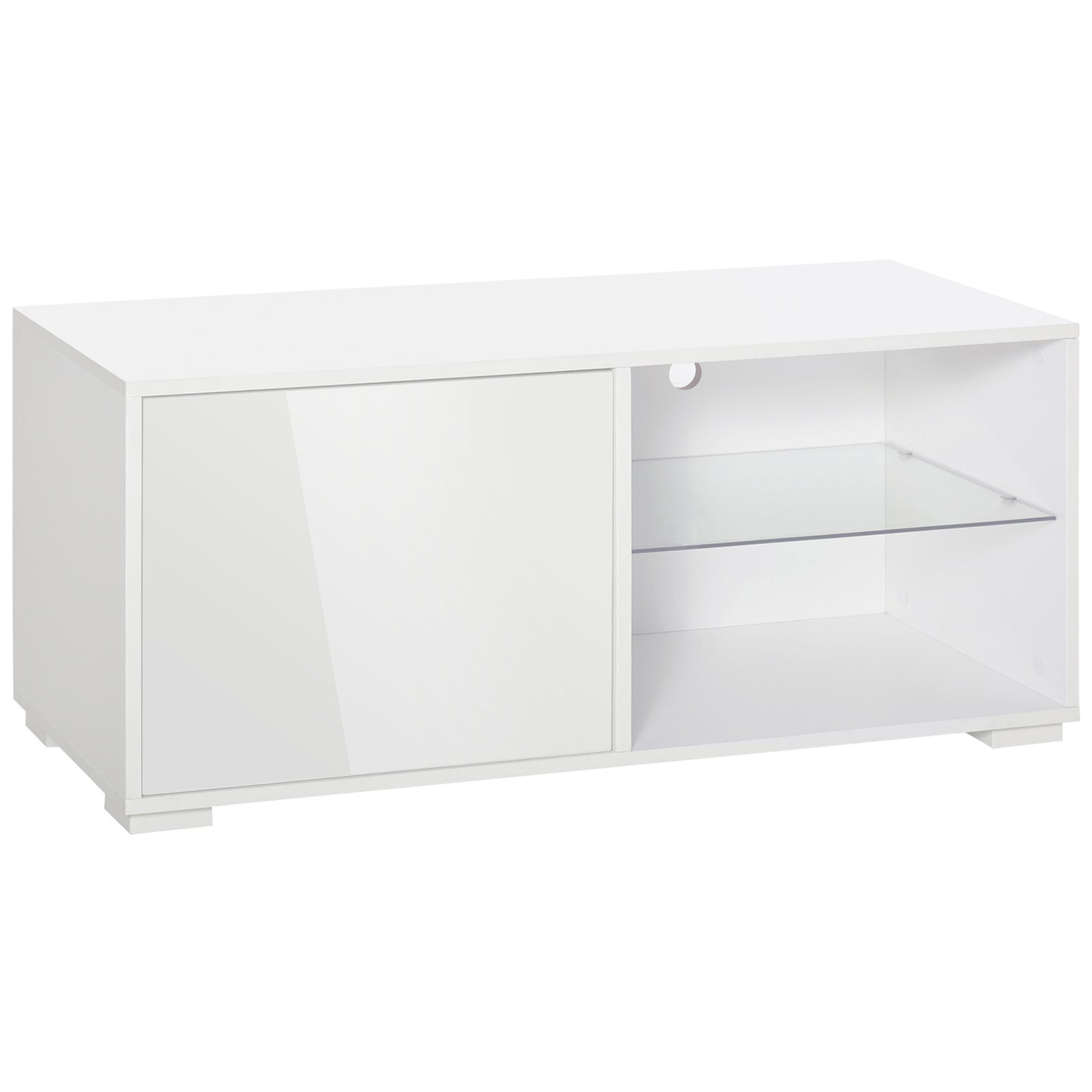 High Gloss TV Stand Storage Cabinet with 2 Shelves for Living Room Home Furniture White