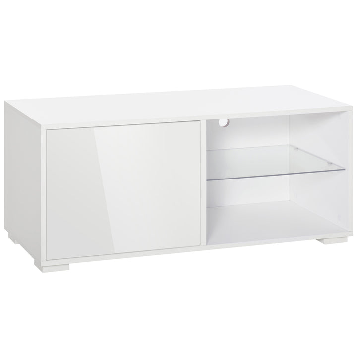 High Gloss TV Stand Storage Cabinet with 2 Shelves for Living Room Home Furniture White