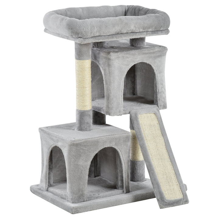 PawHut Feline Fortress: 3-Tier Cat Tower with Sisal Scratchers, Leisure Lounge in Light Grey | Aosom UK