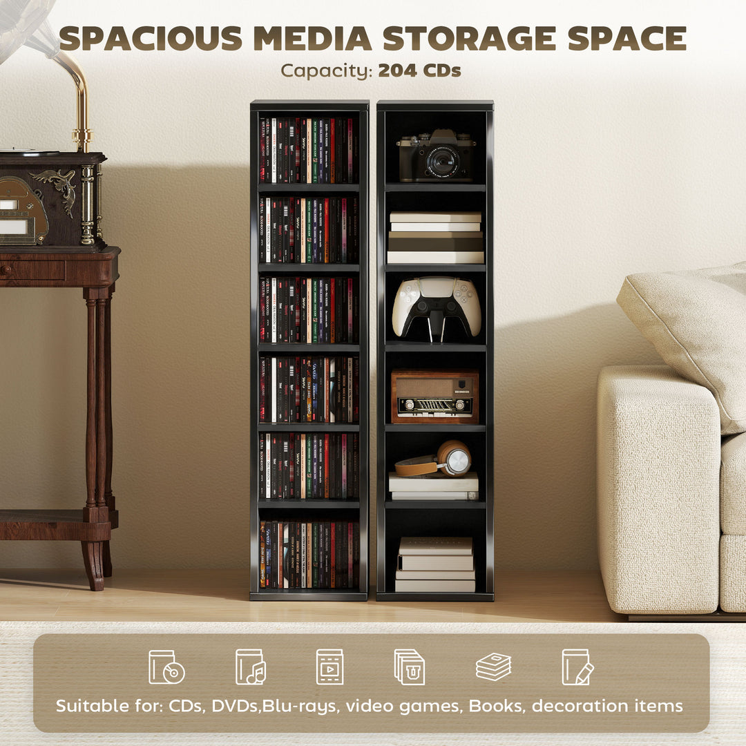 Set of 2 CD Media Display Shelf Unit Tower Rack with Adjustable Shelve