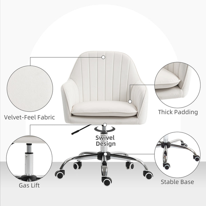 Velvet-Feel Office Chair with Adjustable Height and Wheels - Cream White