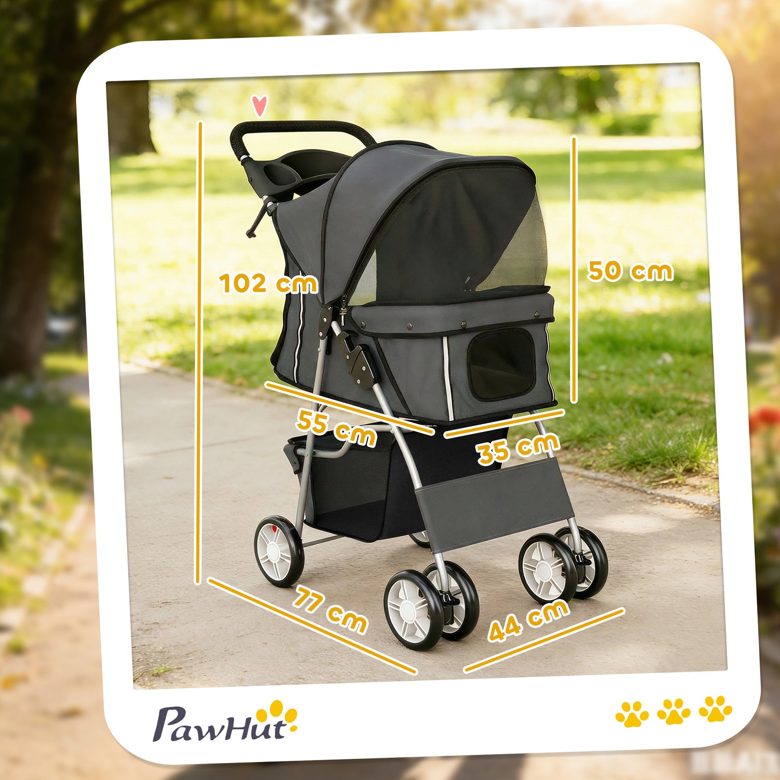 Dog Pram, Pet Stroller with Reflective Strips, Foldable Cat Stroller w