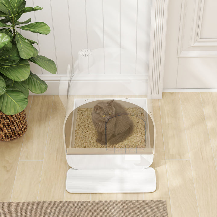Hooded Cat Litter Box, Kitten Litter Tray, with Lid, Scoop, Filter, Flap Door
