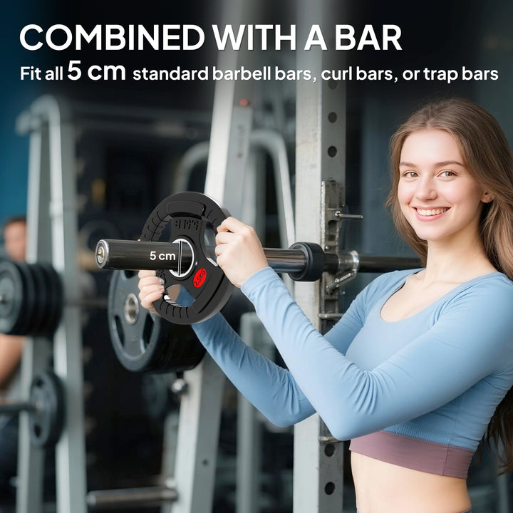 MCL Olympic Weight Plates, 2"/5cm Weight Disc Pair with Tri-Grips, 2 x 2.5kg Dumbbell Plates for Weightlifting and Strength Training Home Gym Fitness Workout, Black