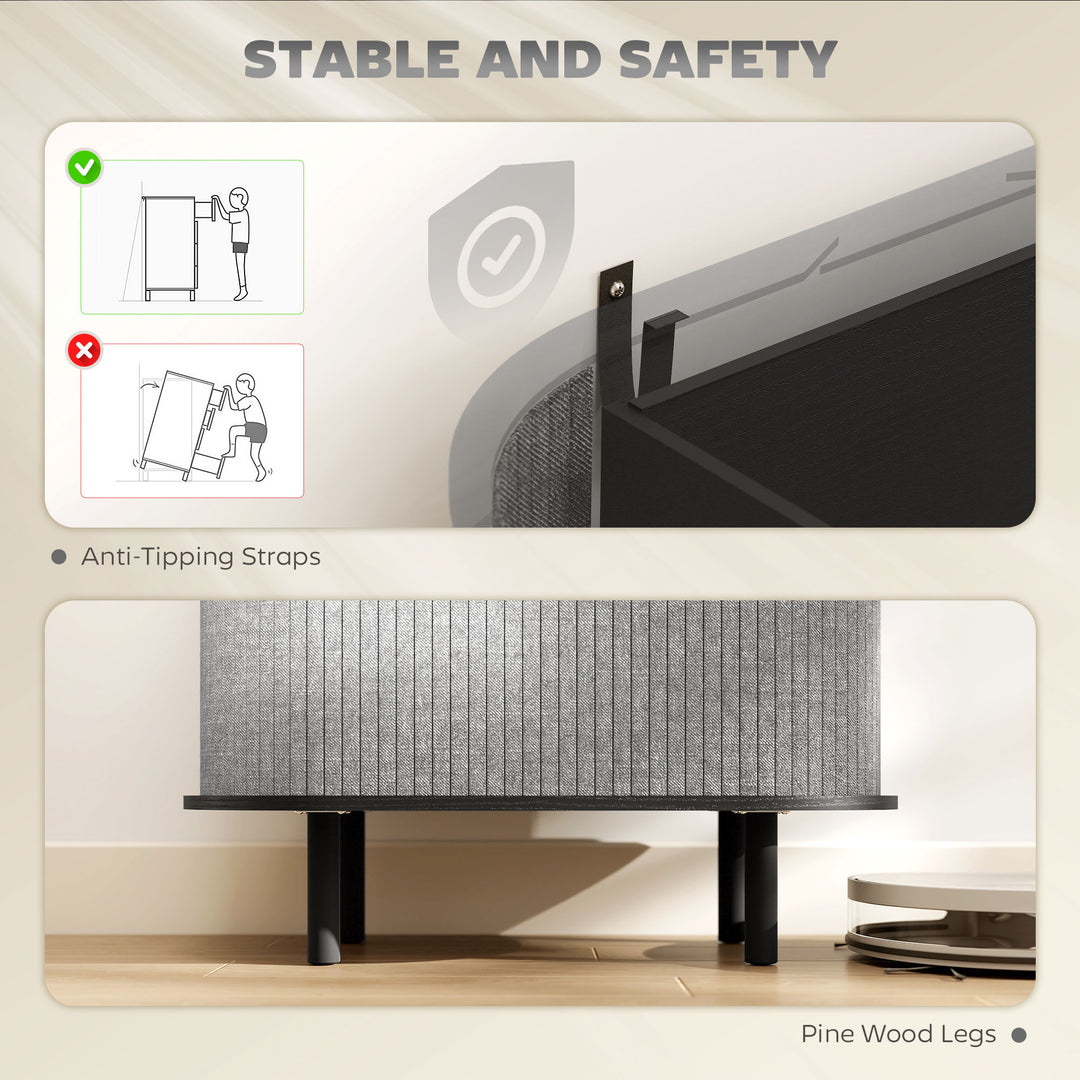MCL Tambour Sideboard with Fluted Sliding Doors, Modern Kitchen Cupboard with Storage Shelves and Wooden Legs, Grey