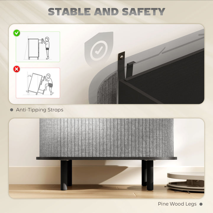 MCL Tambour Sideboard with Fluted Sliding Doors, Modern Kitchen Cupboard with Storage Shelves and Wooden Legs, Grey