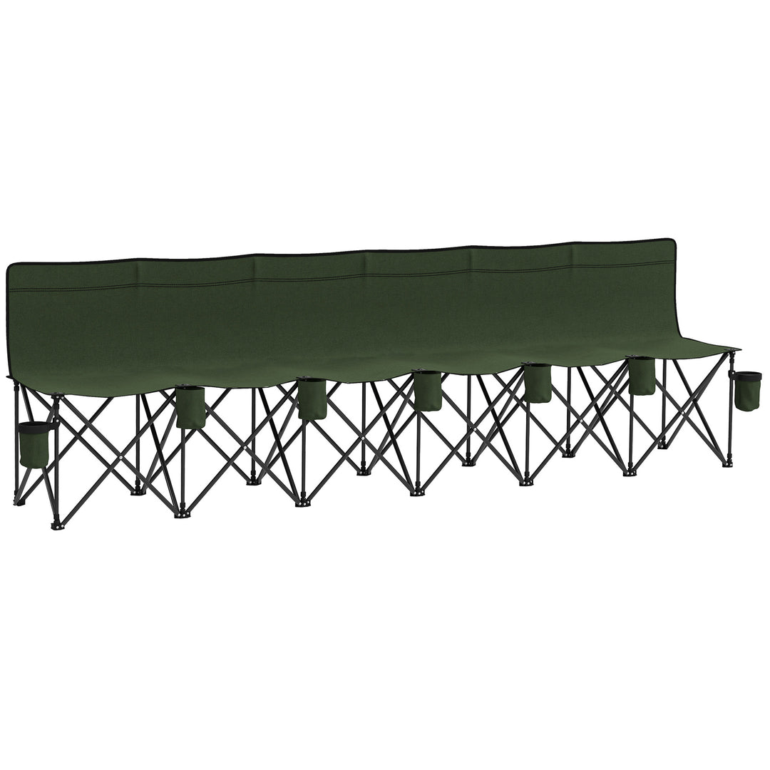 6 Seater Folding Camping Chair with Cup Holder &amp; Carry Bag - Green