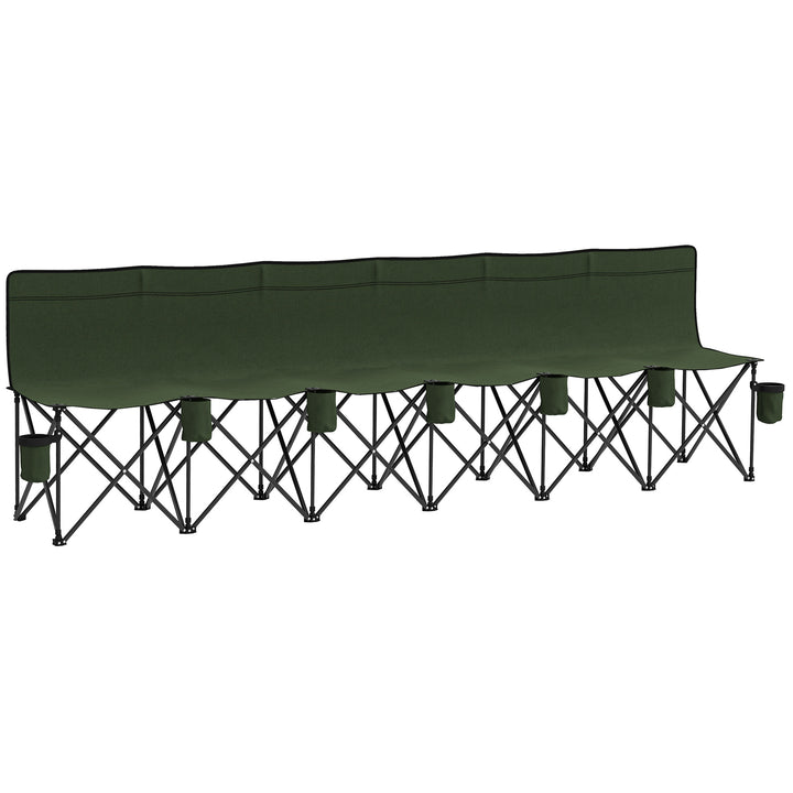 6 Seater Folding Camping Chair with Cup Holder &amp; Carry Bag - Green