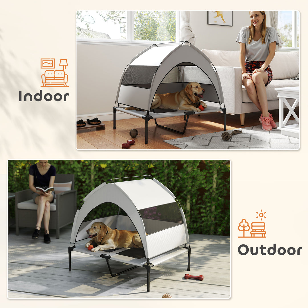 Portable Elevated Dog Bed with Removable Canopy, Cooling Raised Pet Cot for Medium Large Dogs, 92 x 75 x 89 cm