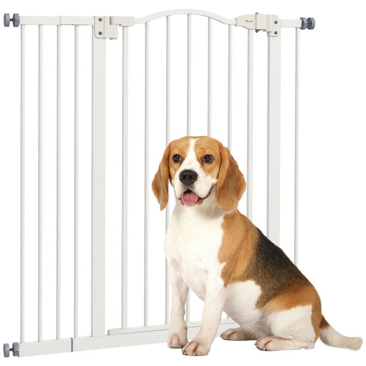 PawHut Adjustable Pet Safety Gate: No-Drill Installation, Auto-Close Feature for Doorways, Crisp White, 74-94cm | Aosom UK