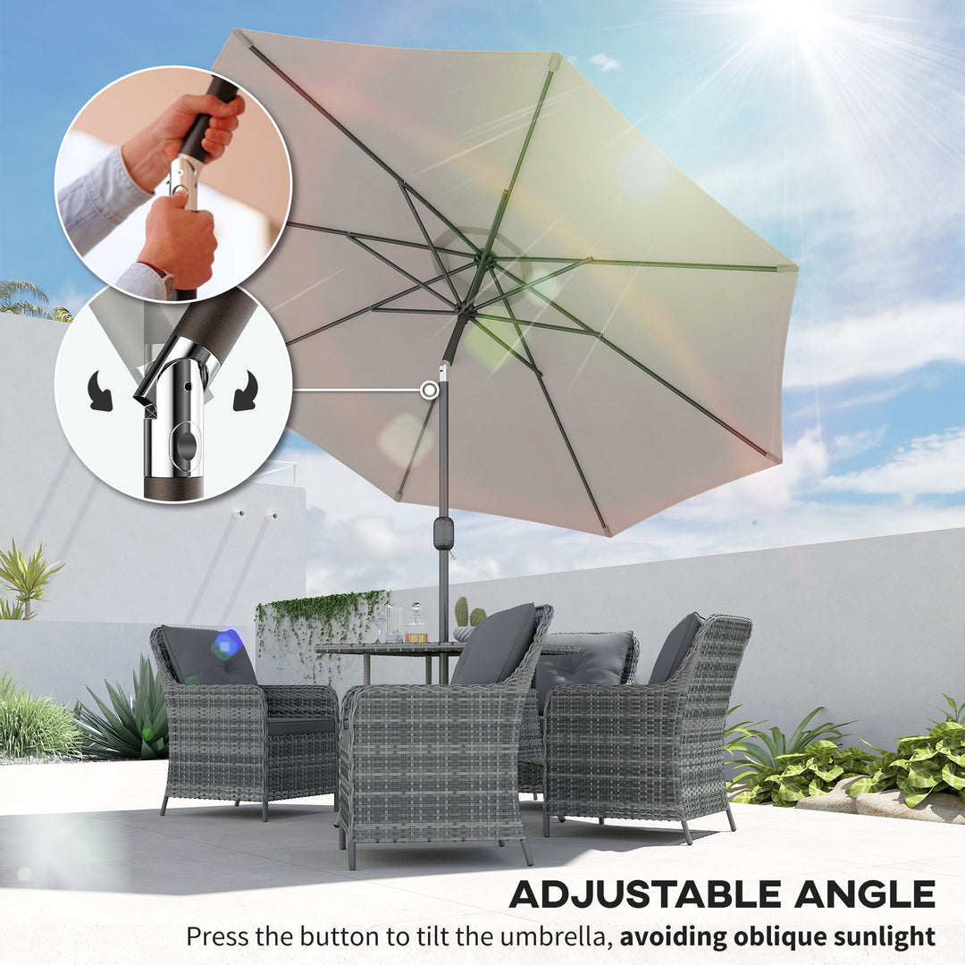 MCL 3(m) Tilting Parasol Garden Umbrellas, Outdoor Sun Shade with 8 Ribs, Tilt and Crank Handle for Balcony, Bench, Garden, Light Grey