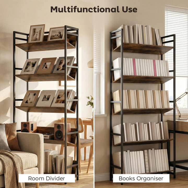 Bookshelf 5-Tier Metal Frame Room Divider Bookcase Storage Shelves for