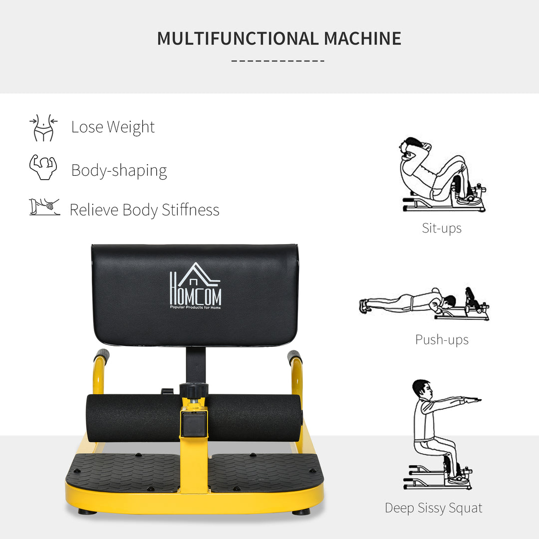 HOMCOM 3-in-1 Padded Push Up Sit Up Deep Sissy Squat Machine Home Gym Work Out Leg Fitness Equipment, Yellow