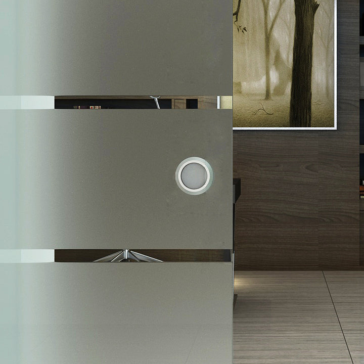 90cm Sliding Glass Door with Hardware Track Kit, Frosted Tempered Glass with Stripe Pattern, Round Handle