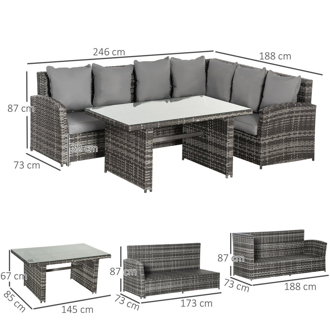3 PCS PE Rattan Corner Dining Set Outdoor Garden Patio Sofa Table Furniture Set w/ Cushions Grey