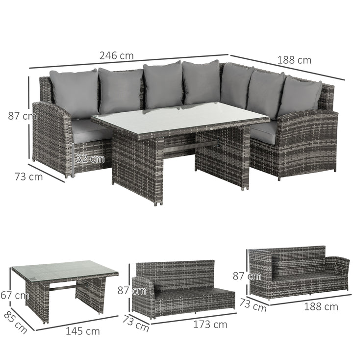 3 PCS PE Rattan Corner Dining Set Outdoor Garden Patio Sofa Table Furniture Set w/ Cushions Grey