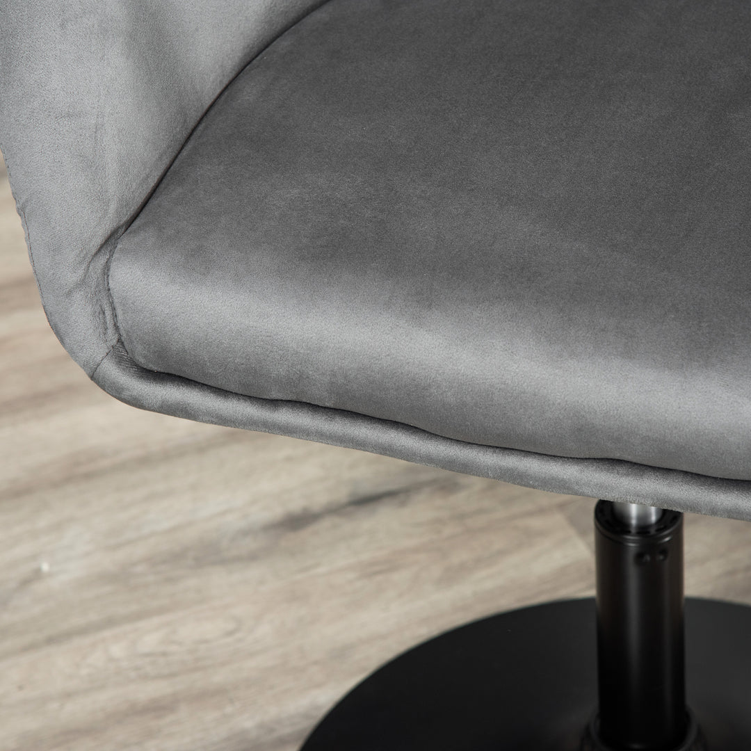 HOMCOM Dressing Table Chair, 360° Swivel Velvet-feel Upholstered Vanity Chair with Tub Seat, Back, Adjustable Height for Bedroom Makeup, Grey