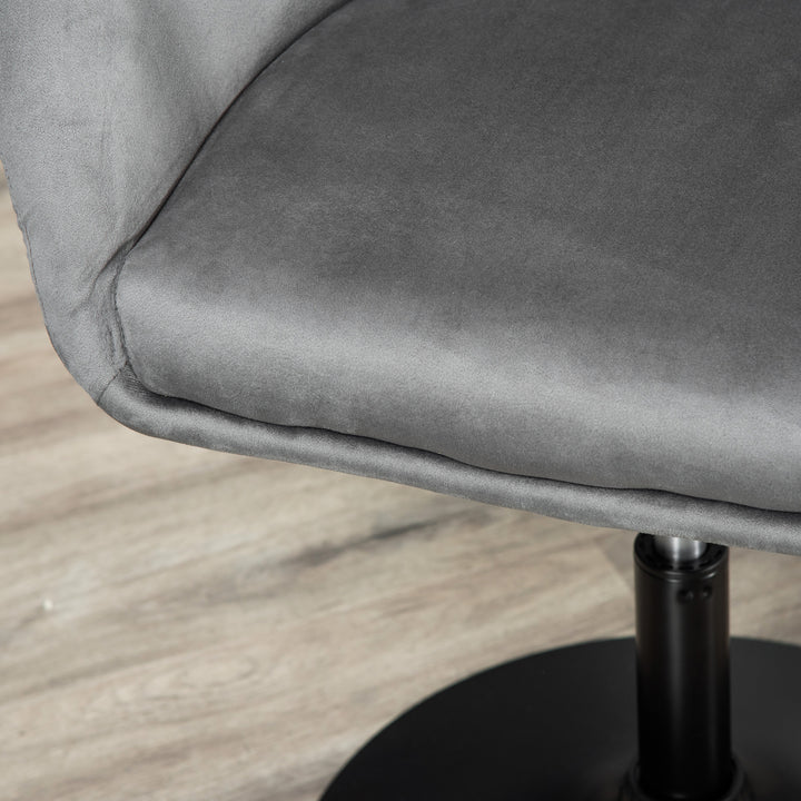 HOMCOM Dressing Table Chair, 360° Swivel Velvet-feel Upholstered Vanity Chair with Tub Seat, Back, Adjustable Height for Bedroom Makeup, Grey