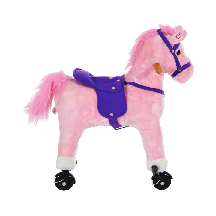 Rocking Horse Kids Ride on Walking Horse Animal Pony Wheeled Riding Plush Toy w/Sound for 2 Years and Up (Pink)