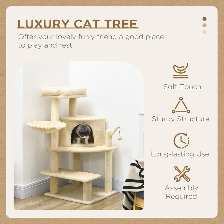 PawHut Tall Cat Tree with Sisal Scratching Posts, 100cm Activity Centre, Plush Platform, Cream White | Aosom UK