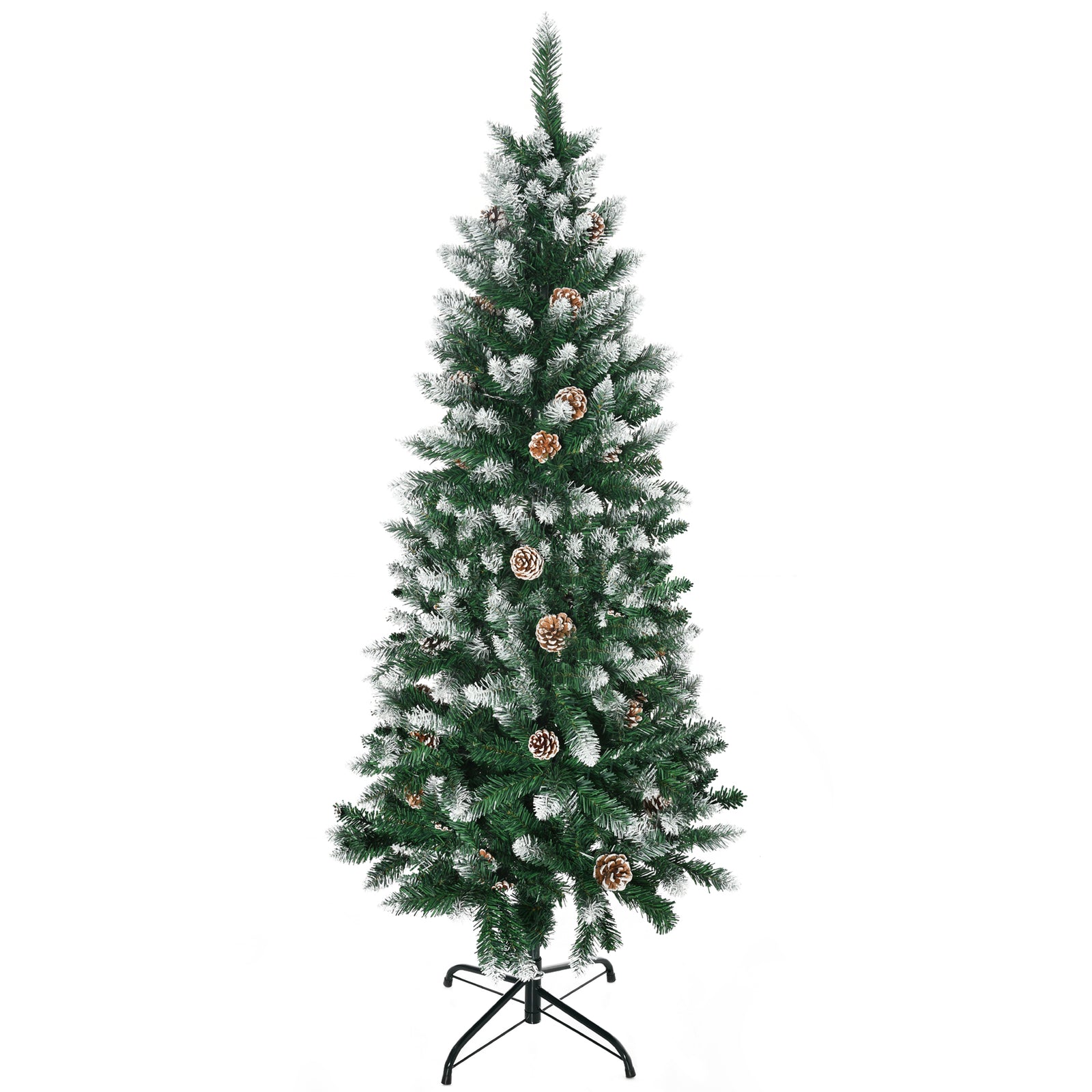 5 Ft Snow Artificial Christmas Tree with Realistic Branches, Pine Cone, for Indoor Decoration, Green White