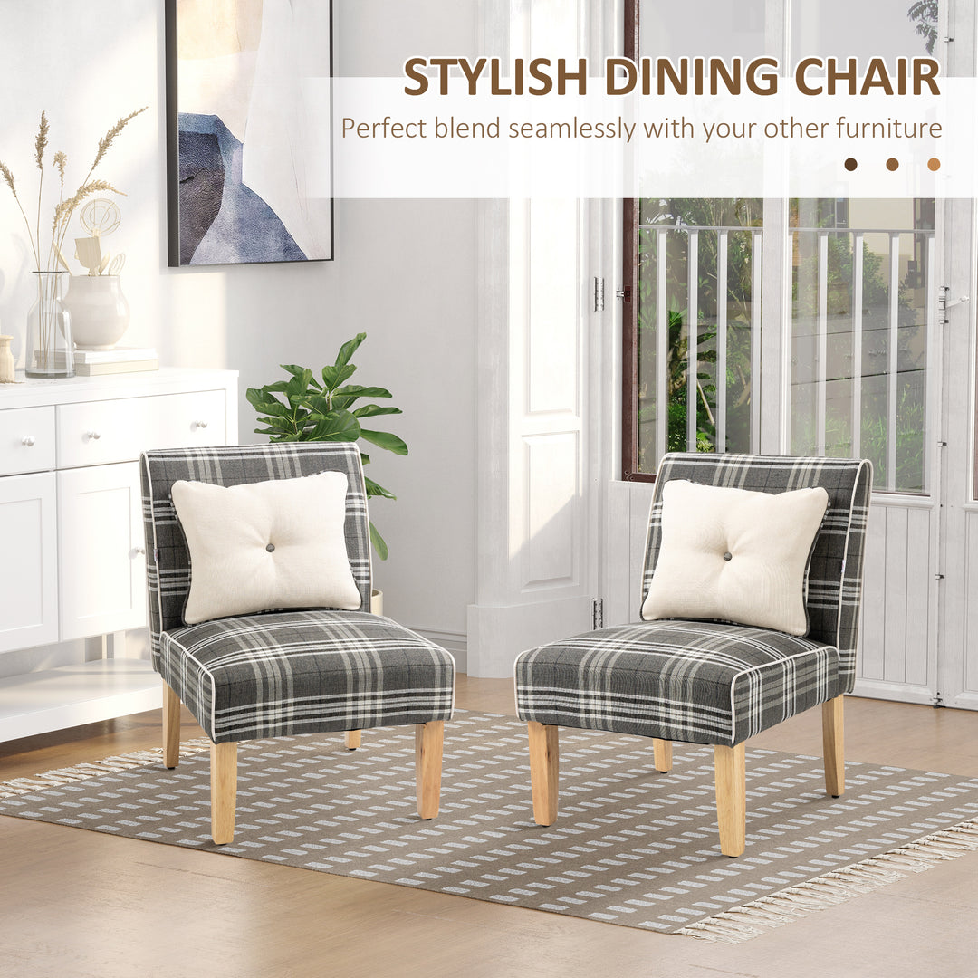 Modern Dining Chairs Set of 2, Accent Chair with Patterned Upholstery, Throw Pillows and Rubber Wood Legs, for Kitchen Living Room, Grey